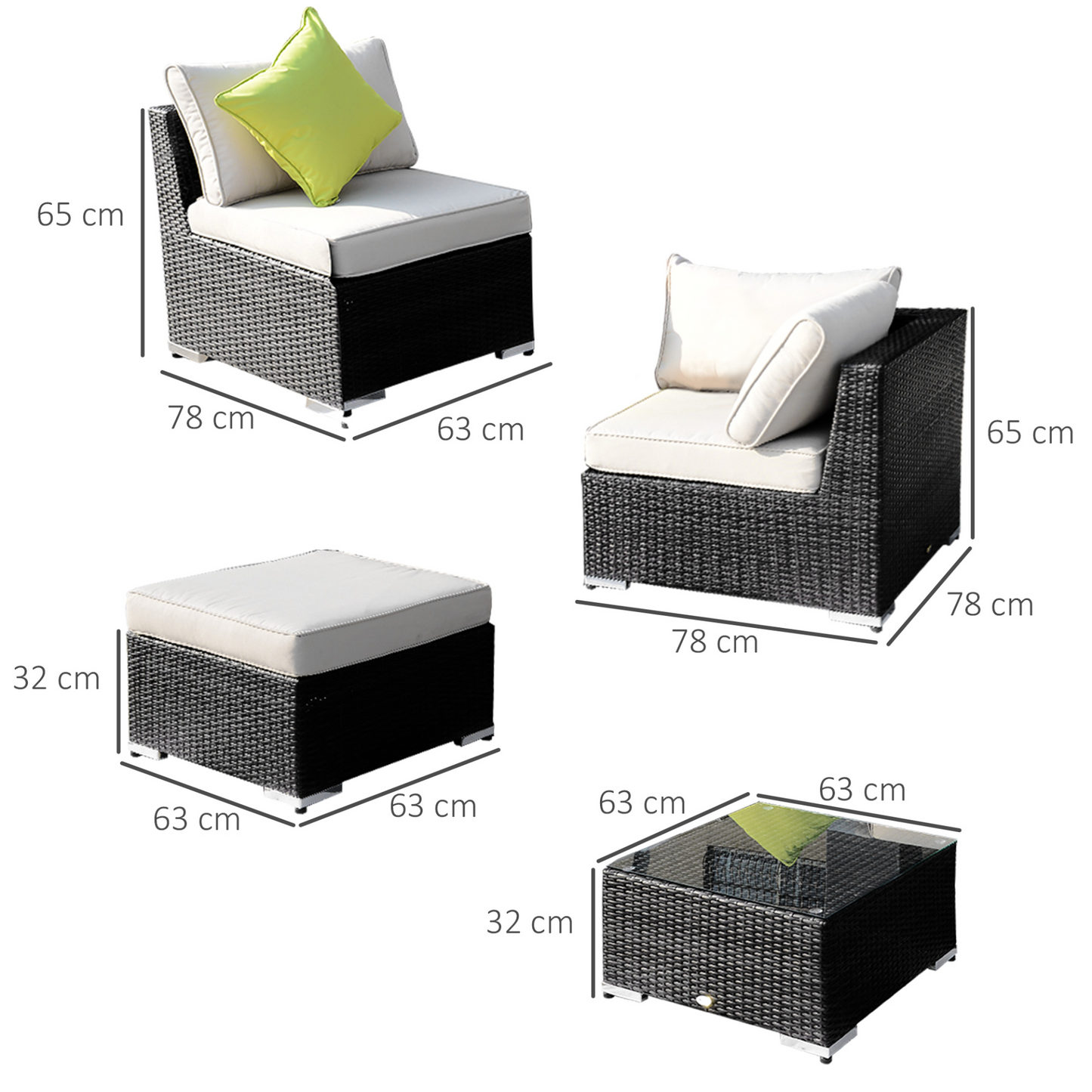 Outsunny 8 Pieces PE Rattan Corner Sofa Set, Outdoor Garden Aluminium Furniture Set, Patio Wicker Sofa Seater w/ 10cm Cushion, Washable Cushion Cover & Tempered Glass Table, Black