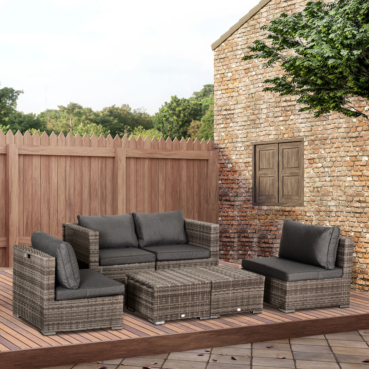 Outsunny 8pc Rattan Garden Furniture 6 Seater Sofa & Coffee Table Set Bonzer Outdoor Patio Furniture Wicker Weave Chair Space-saving Compact - Grey