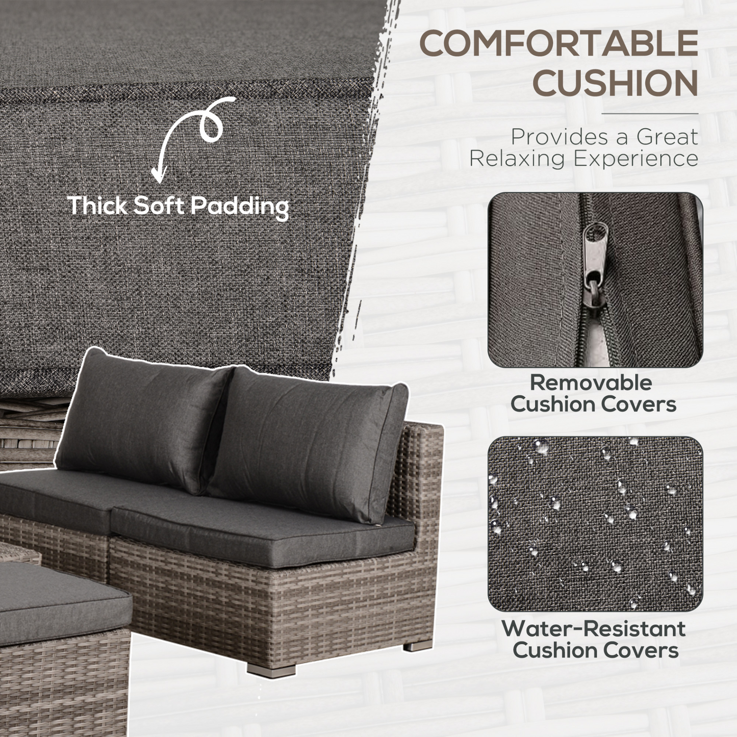 Outsunny 8pc Rattan Garden Furniture 6 Seater Sofa & Coffee Table Set Bonzer Outdoor Patio Furniture Wicker Weave Chair Space-saving Compact - Grey