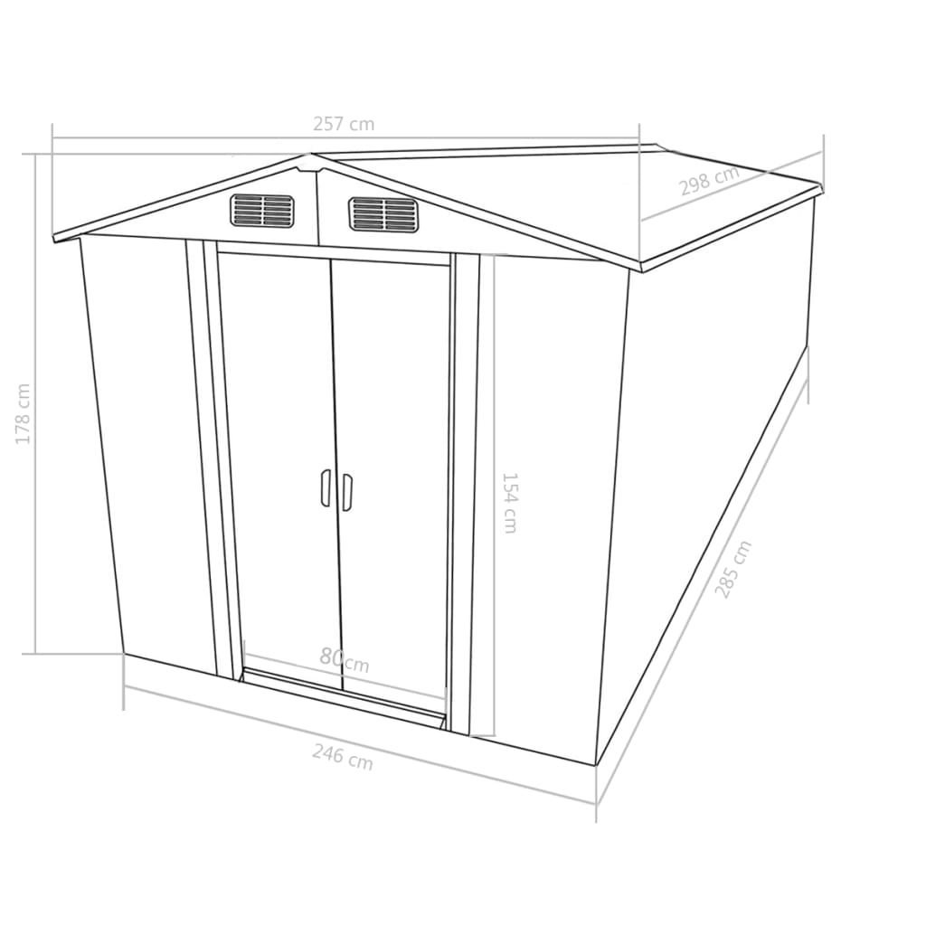 vidaXL Garden Shed 257x298x178 cm Metal Brown