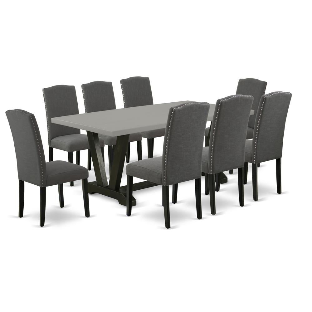 East West Furniture V697EN120-9 - 9-Piece Kitchen Table Set - 8 Parson Chairs and a Rectangular Kitchen Table Hardwood Structure