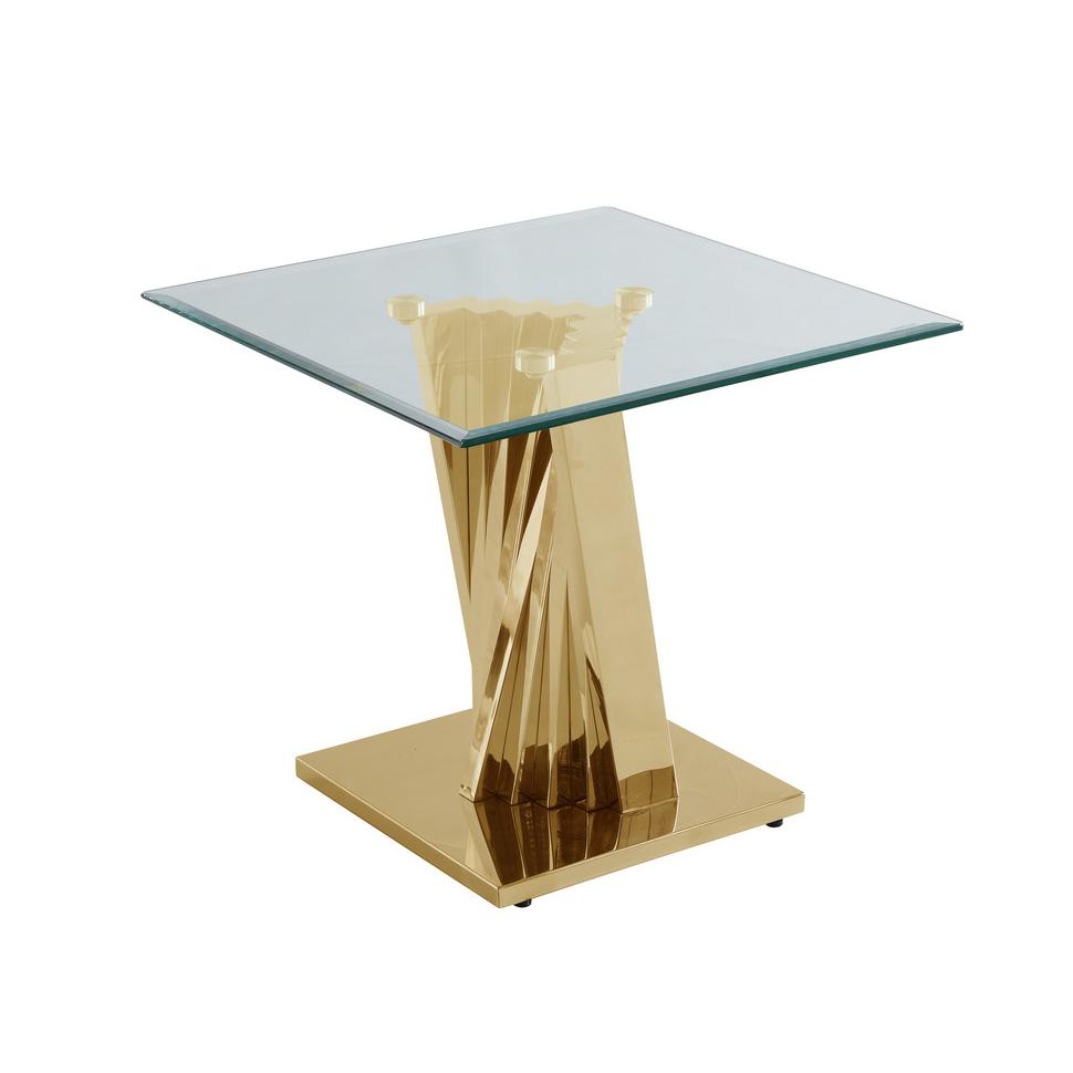 Glass Coffee Table Sets: Coffee Table, 2 End Tables and Console Table with Stainless Steel Gold Base