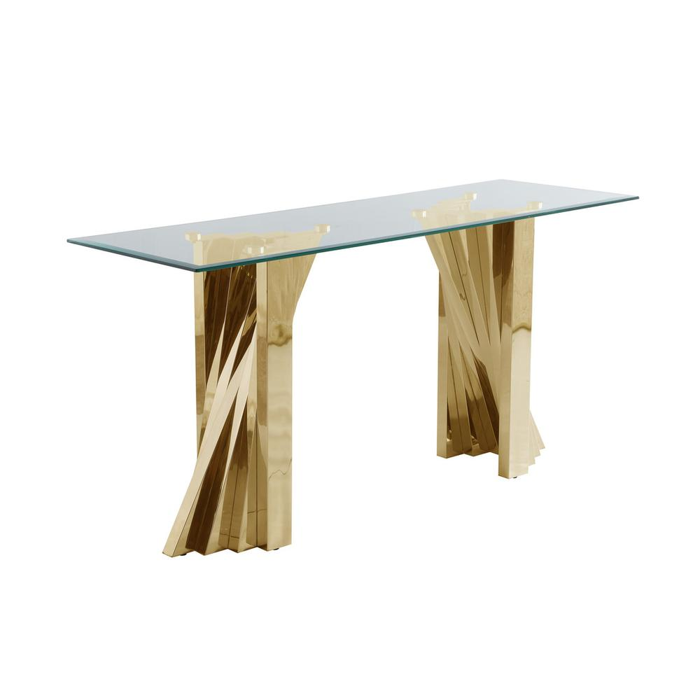 Glass Coffee Table Sets: Coffee Table, 2 End Tables and Console Table with Stainless Steel Gold Base