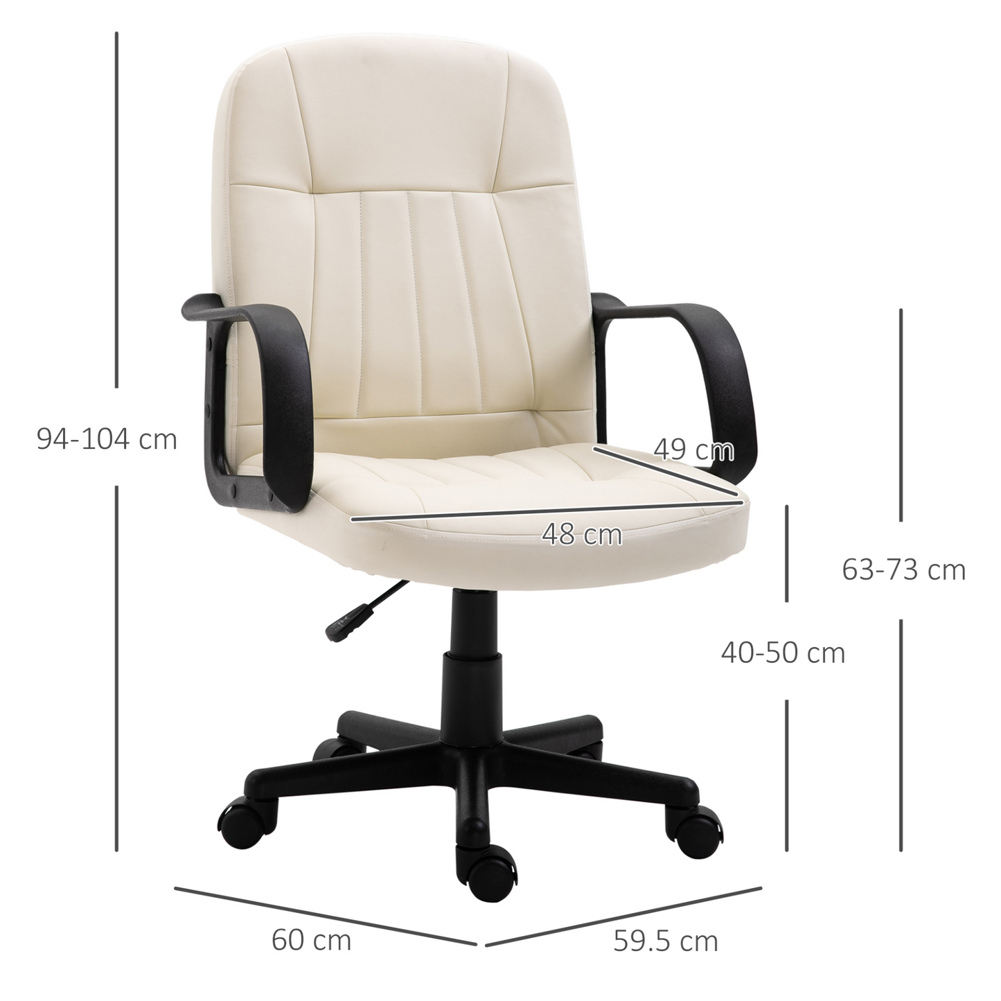 HOMCOM Swivel Executive Office Chair Home Mid Back PU Leather Computer Desk Chair for Adults with Arm, Wheels, Cream