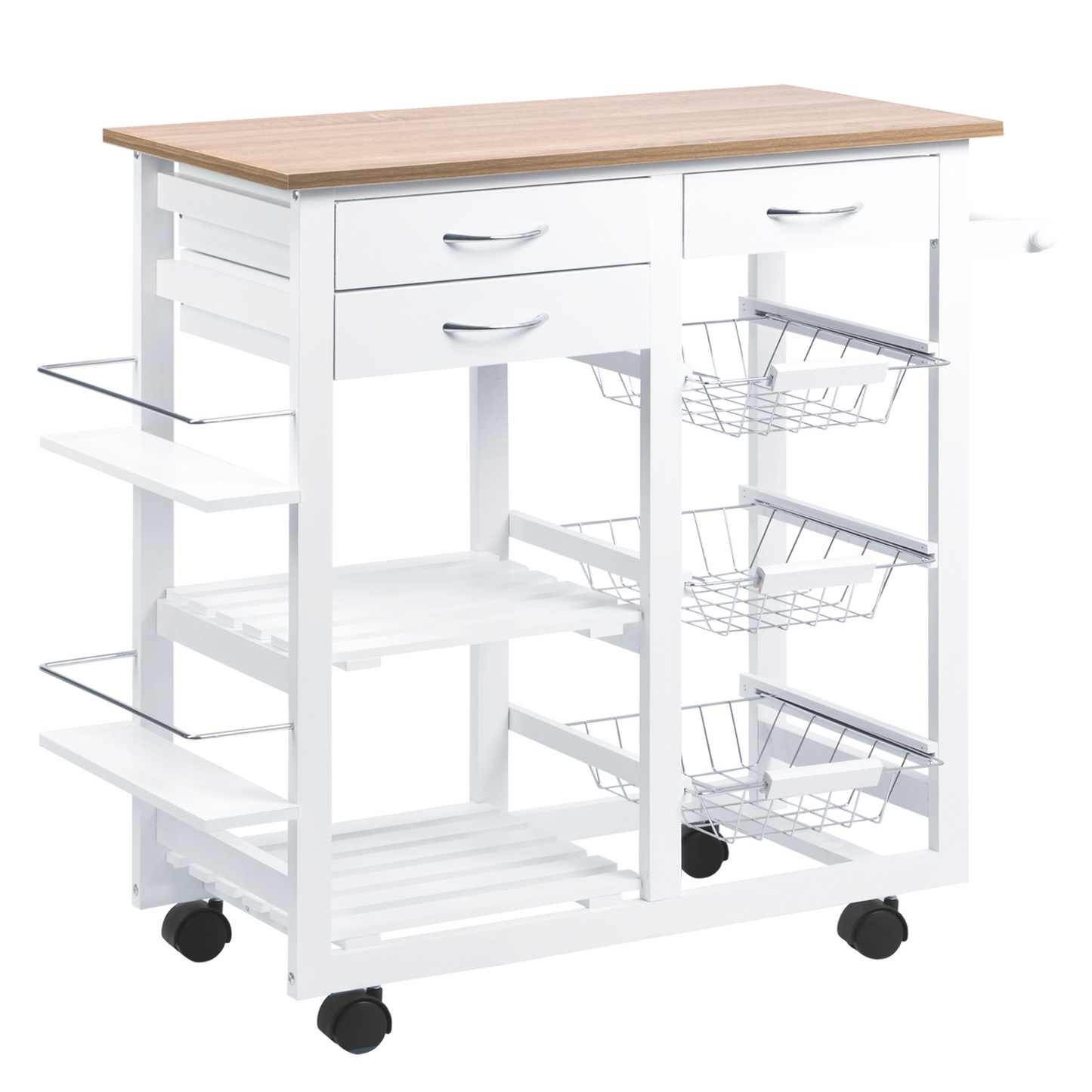 HOMCOM Rolling Kitchen Island on Wheels Trolley Utility Cart with Spice Racks, Towel Rack, Baskets & Drawers for Dining Room