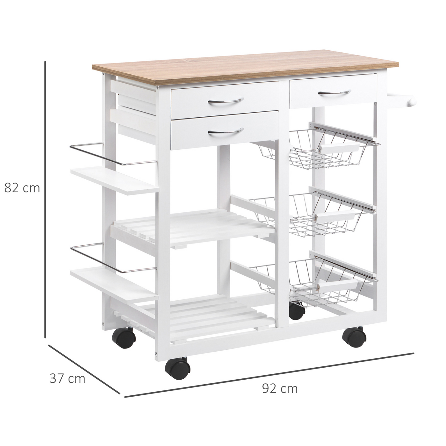 HOMCOM Rolling Kitchen Island on Wheels Trolley Utility Cart with Spice Racks, Towel Rack, Baskets & Drawers for Dining Room