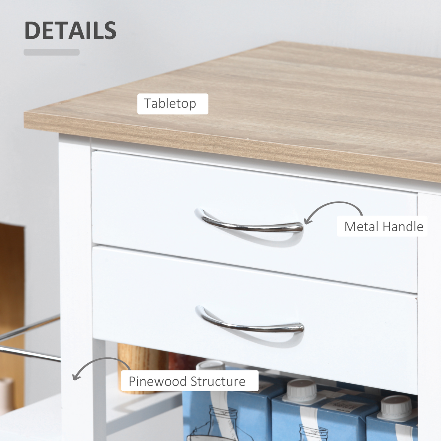 HOMCOM Rolling Kitchen Island on Wheels Trolley Utility Cart with Spice Racks, Towel Rack, Baskets & Drawers for Dining Room