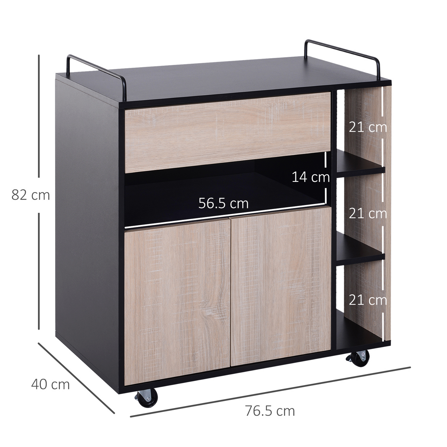 HOMCOM Rolling Kitchen Storage Trolley Cart Cupboard Island Cabinet Shelves 2 Handle With Locking Wheels