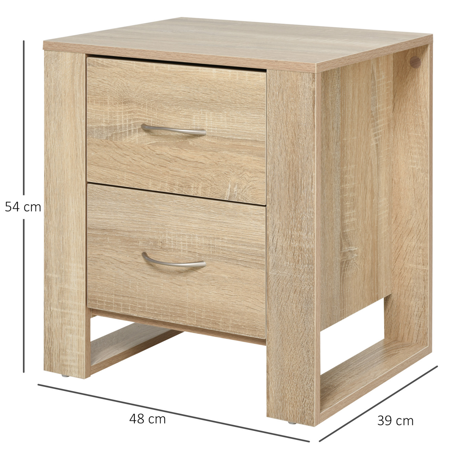 HOMCOM 2 Drawer Modern Boxy Bedside Table w/ Handles Elevated Base Melamine Coating Bedroom Storage Furniture Night Stand Organisation Oak Brown