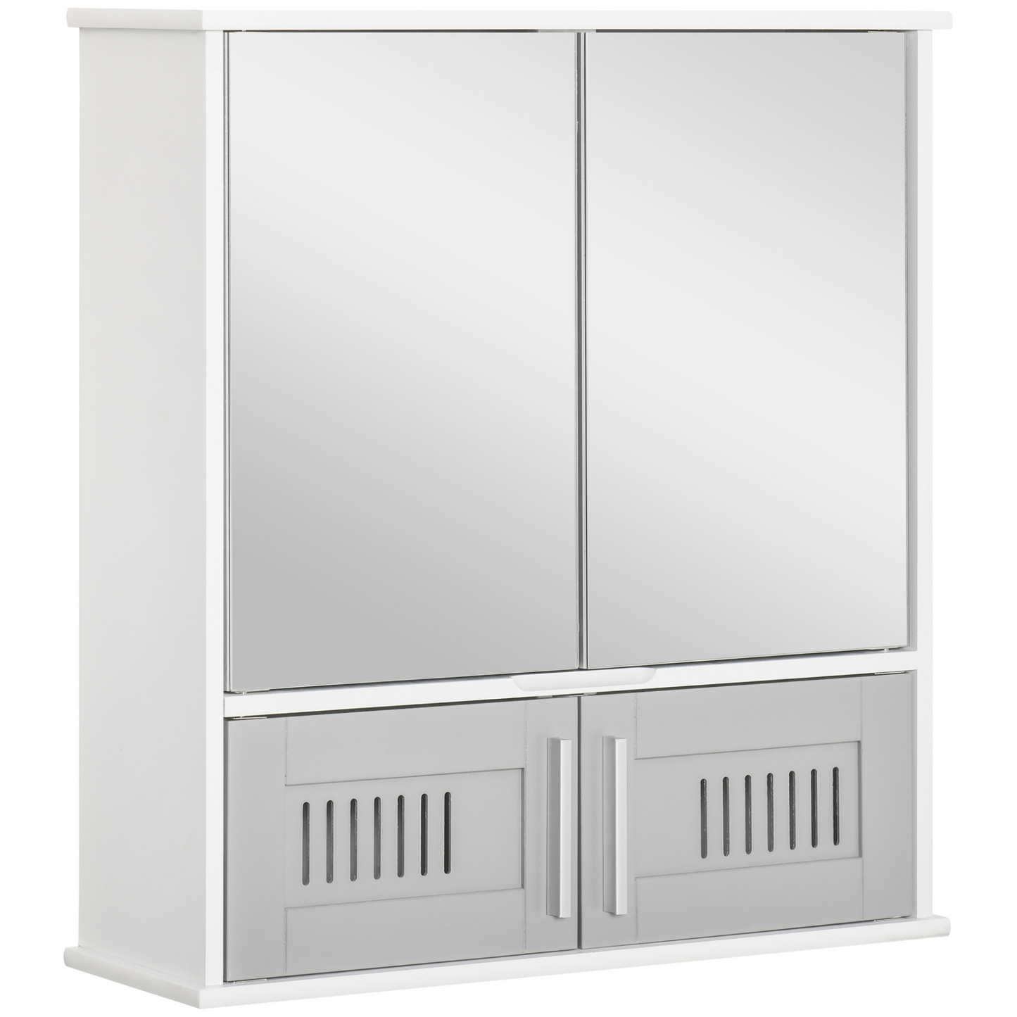 kleankin Bathroom Mirror Cabinet, Wall Mounted Storage Cupboard with Double Doors and Adjustable Shelf, Bathroom Organizer, Grey