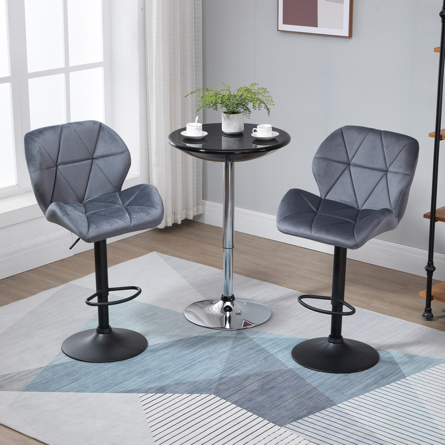 HOMCOM Bar Stool Set of 2 Fabric Adjustable Height Armless Upholstered Counter Chairs with Swivel Seat, Grey