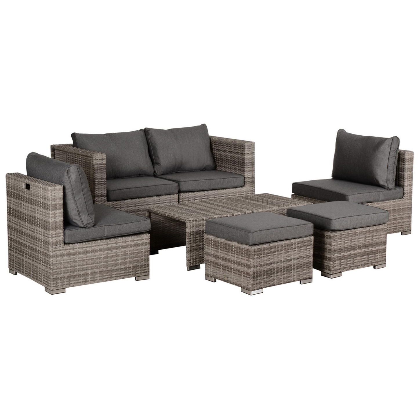 Outsunny 8pc Rattan Garden Furniture 6 Seater Sofa & Coffee Table Set Bonzer Outdoor Patio Furniture Wicker Weave Chair Space-saving Compact - Grey