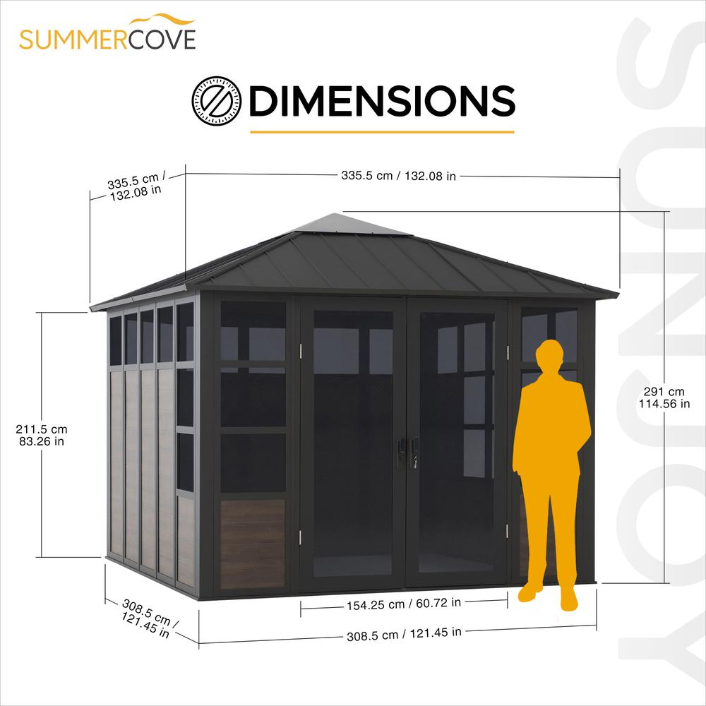 Sunjoy Outdoor Rust-resistant Aluminum Sunroom 11 x 11 ft. Black Hardtop Gazebo