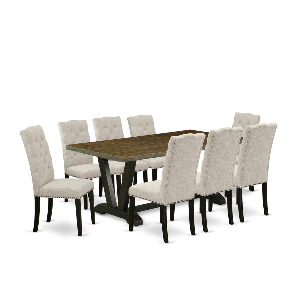 East West Furniture V677EL635-9 - 9-Piece Kitchen Table Set - 8 Parson Chairs and a Rectangular Kitchen Table Hardwood Structure