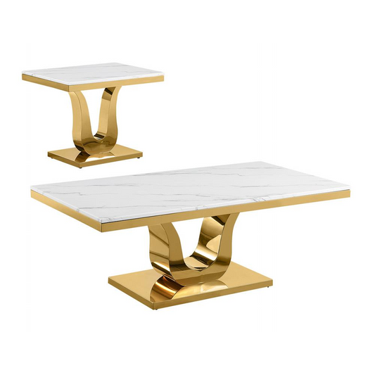 2pc white marble coffee set with a gold color base (Coffee +End table)