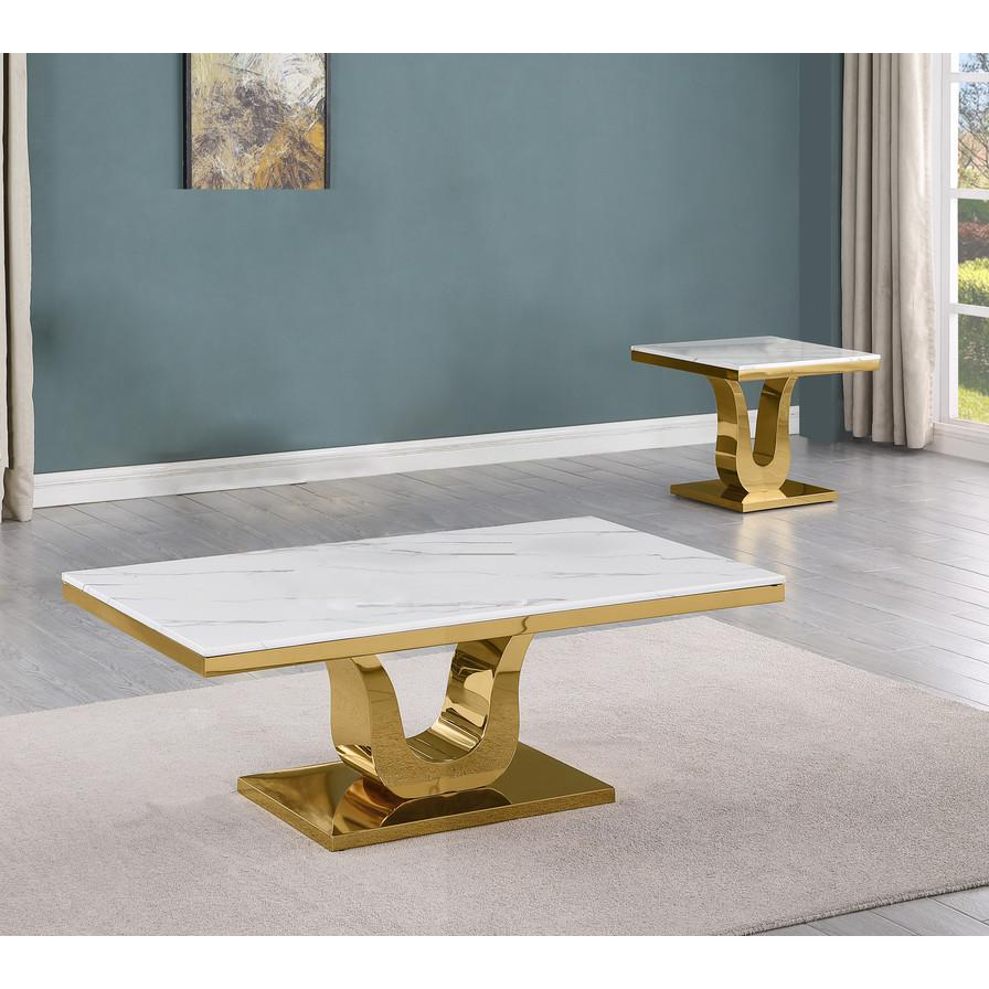 2pc white marble coffee set with a gold color base (Coffee +End table)