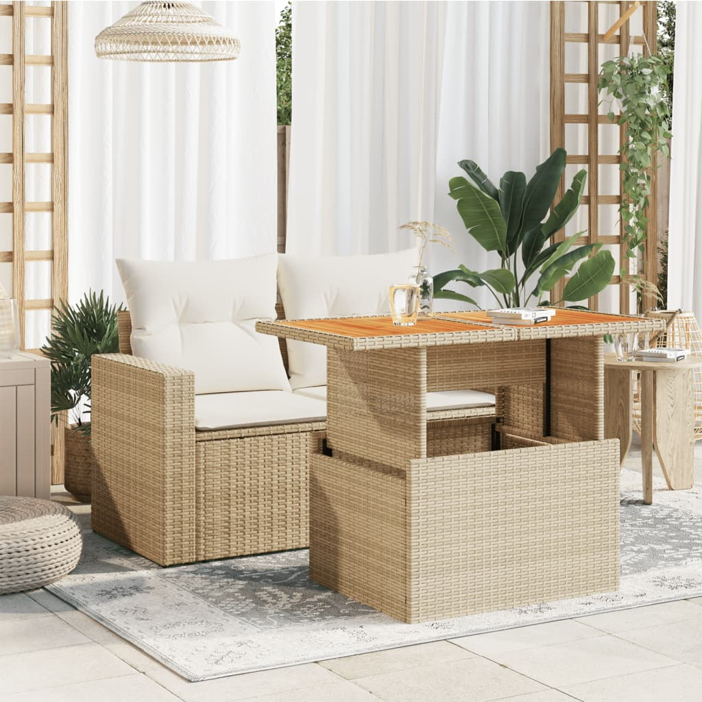 vidaXL Garden Table Beige 100x55x73 cm Poly Rattan and Acacia Wood