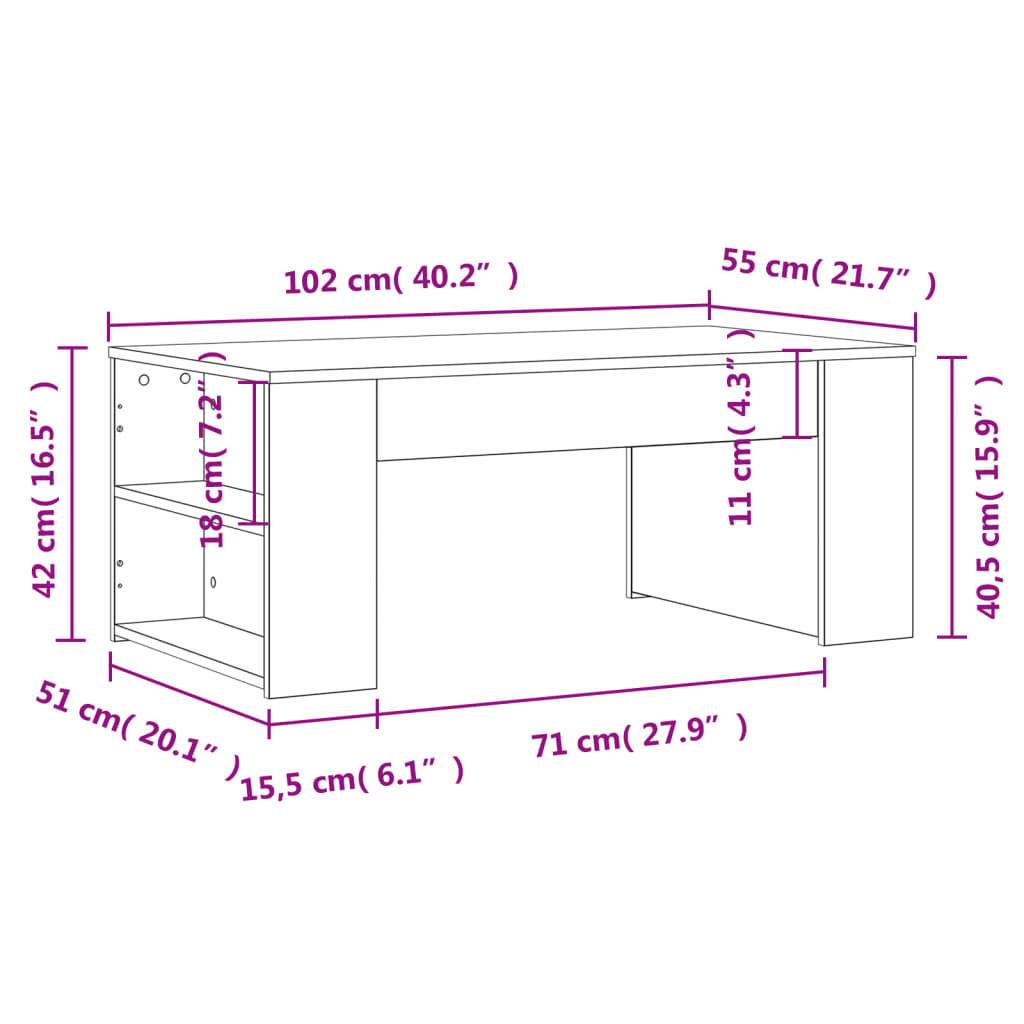 vidaXL Coffee Table Black 102x55x42 cm Engineered Wood