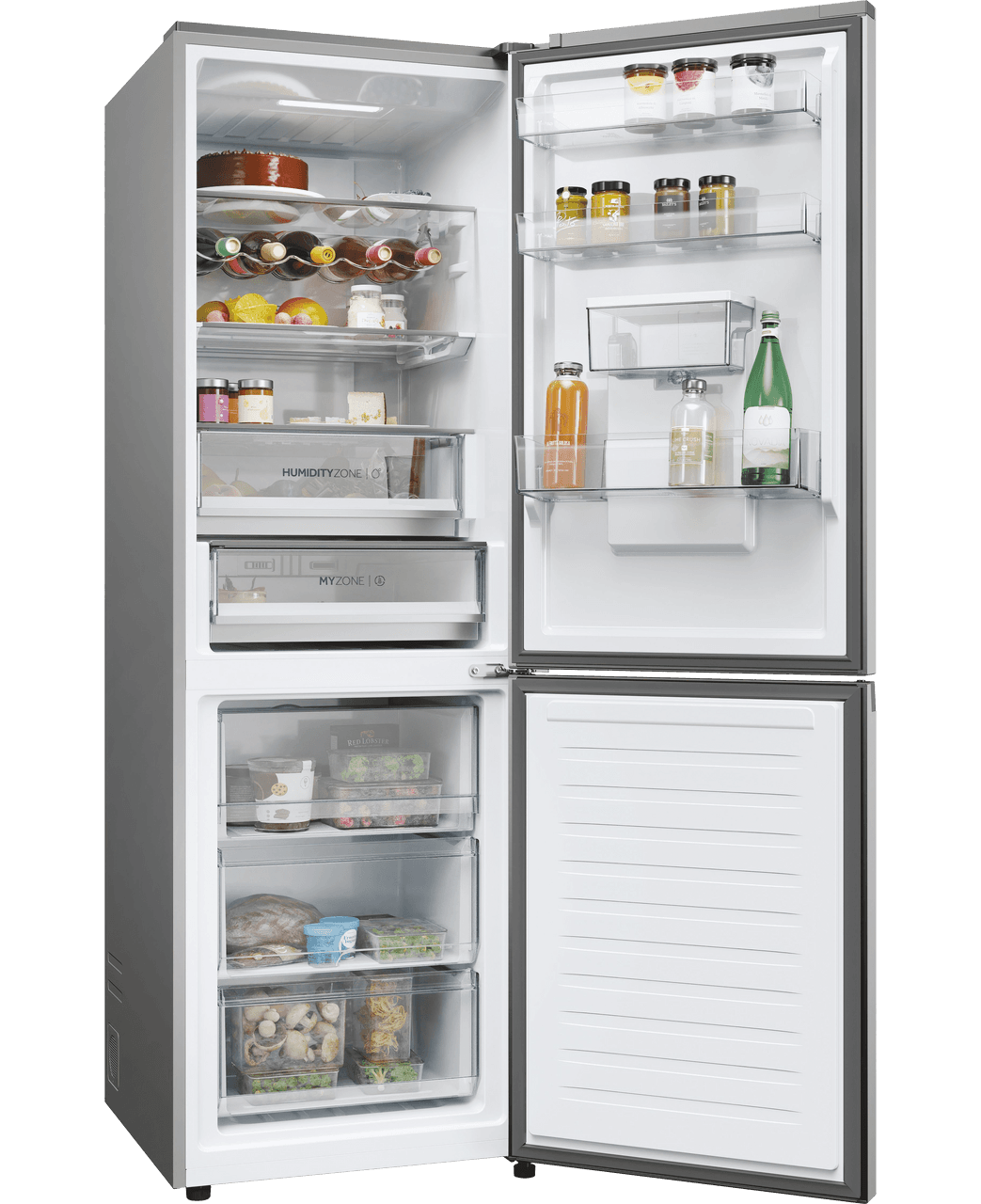 Haier HDPW5618DWPK 50/50 No Frost Fridge Freezer- Platinum Inox- D Rated